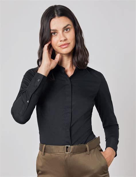 Black Stretch Cotton Shirt .